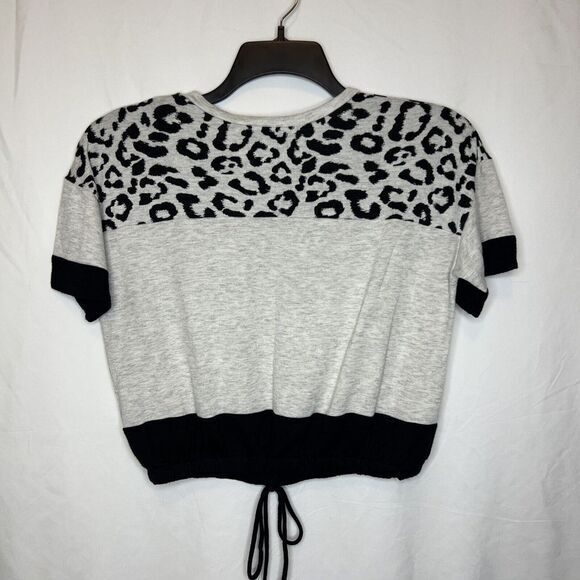Moa Moa Women's Size Large Heather‎ Gray/Black Animal Print Cropped Top/Blouse - Picture 7 of 12